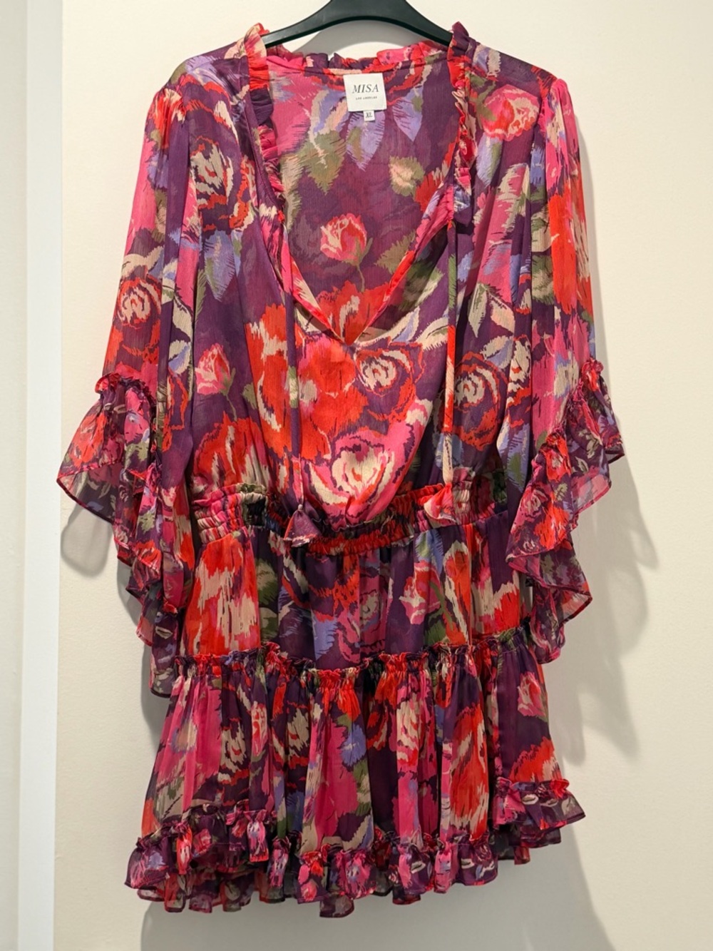 MISA Los Angeles Purple Floral Ruffle Mini Dress